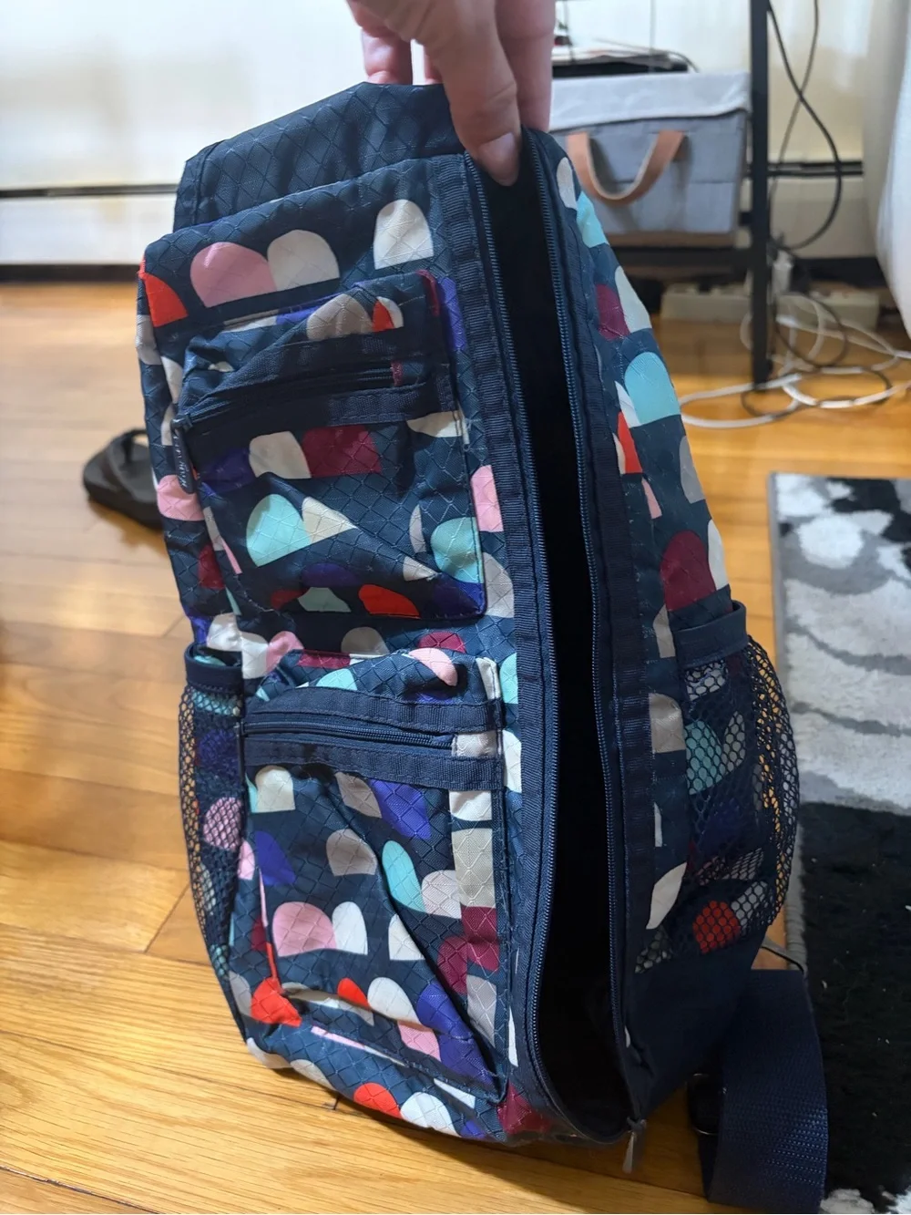 Navy Multi-Color Print Crossbody Sling Bag